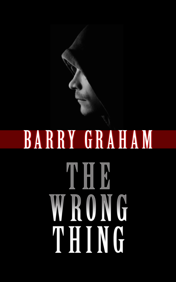 book cover art: Profile of a person wearing a hoodie.